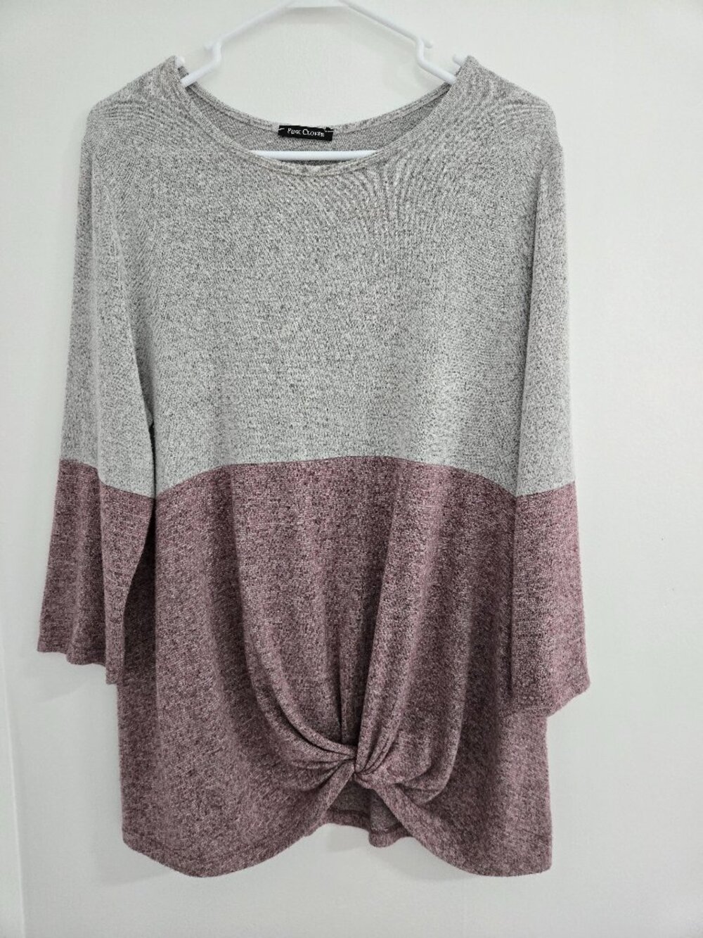 Pink Clover Size XL Gray & Maroon Colorblock Knot Front Pullover Lightweight